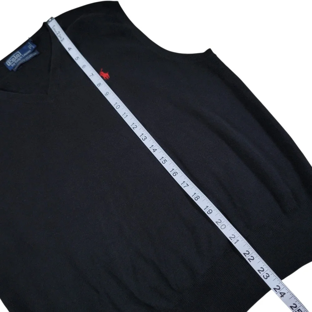 Polo Ralph Lauren Sweater Vest Mens M Black Pima Cotton V-Neck Preppy Classic